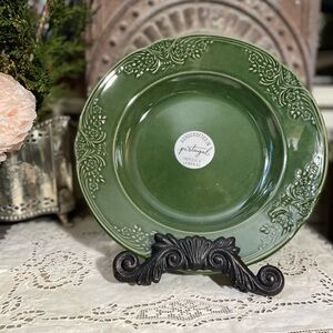 Villa Dark Green ceramic stoneware bowl Portugal floral border French Country